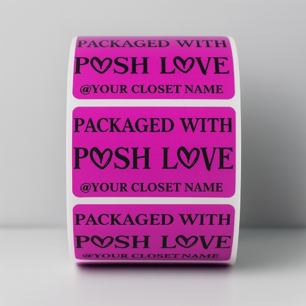 100-Pack “Packaged with Posh Love” Custom W/ YOUR  Closet Name Stickers labels